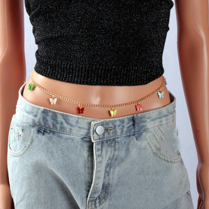 Cadena de cintura con colgante de mariposa colorida a la moda para mujer, joyería de aleación de zinc para uso diario, tono dorado de siete colores - Product Image 1