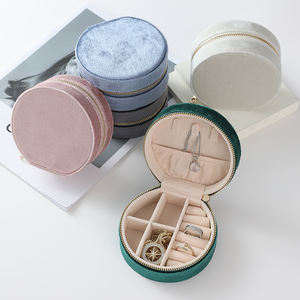 Small round Travel <b>Jewellery</b> <b>Boxes</b> with Custom Logo Velvet Storage Case for Necklace <b>Ring</b> Organizer for Women - Product Image 1
