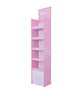 Kualitas Tinggi Kustom Display Lantai Berdiri Pink Rak Display Supermarket Kardus 5 Rak Rak Display untuk Bantalan Menstruasi