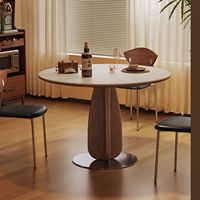Luxuriöser Hochwertiger Runder Holztisch mit Gesinterter Steinplatte Kleiner Runder Tisch im Höhlenstein-Stil Französischer Antiker Esstisch