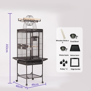 Jaula para loros de metal negro, directa de fábrica, casa para pájaros y palomas con ruedas - Product Image 2