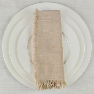 Serviette en coton et lin naturel avec bords effilochés faits à la main, <span class=keywords><strong>beige</strong></span>, texture artisanale, pour mariage, hôtel, restaurant, salle à manger - Product Image 1
