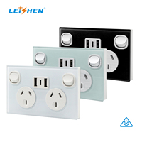 Toma de interruptor de iluminación de pared estándar australiano de 2 bandas, toma de corriente doble, puertos tipo C de carga rápida, toma USB de alimentación de pared 13A de cobre