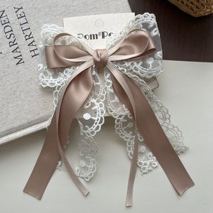 Dulce princesa niñas Hada accesorios para el cabello Color sólido largo Streamer cinta lazo pinza para el cabello lazo <span class=keywords><strong>de</strong></span> encaje blanco aleación Duckbill Clip - Product Image 4