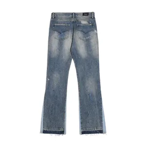 Jeans Uomo Svasati a Zampa Effetto Stacked Skinny Strappati Originali in <span class=keywords><strong>Denim</strong></span> con Graffiti Personalizzati OEM di Alta Qualità - Product Image 6