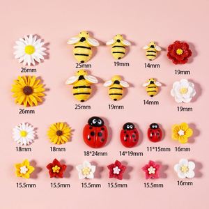 Pegamento de resina con diseño de abeja y girasol de dibujos animados, parche para funda de teléfono, parche para refrigerador, llavero de resina con parte trasera plana - Product Image 2