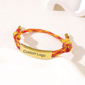 Pulsera de cuerda de Milán con logotipo personalizado con abalorio de acero inoxidable Pulsera trenzada de cuerda ajustable personalizada Pulsera de la amistad - Product Image 1