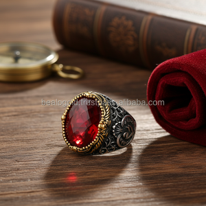 925K Sterling Silver Red Stone <b>Men</b> <b>Ring</b> - Product Image 2