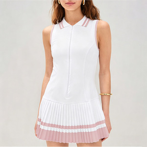 Robe de golf OEM&ODM à col polo zippé, couleur contrastante, avec short intégré, respirante, jupe plissée pour padel, badminton et tennis - Product Image 4