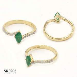 Bague en or 14 carats avec émeraude (Marquise) 0,38 CT, diamant blanc (rond) 0,19 CT, bague sertie de pierres précieuses, bagues en or 14 carats - Product Image 2