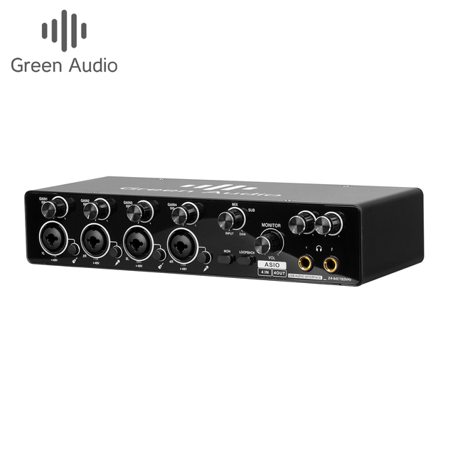 Green Audio 4 Channel USB Audio Interface with ASIO Drivers 24Bit 192Khz +48v for Home Studio Recording Guitar Podcast GAX-MR44