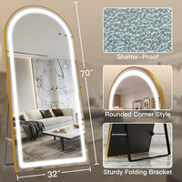 Miroir LED pleine longueur avec cadre arqué, miroir sur pied éclairé, miroir mural suspendu