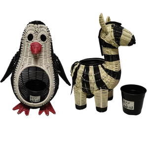 Couvre-pots de fleurs en rotin en forme d'<span class=keywords><strong>animaux</strong></span> tissés créatifs personnalisables, <span class=keywords><strong>pot</strong></span> de fleurs artisanal pour la décoration de jardin et de maison, plantation - Product Image 1