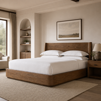 Lit plateforme en bois de noyer noir, cadre à dossier haut profilé, grain naturel vieilli, style rustique moderne, tailles Queen et King, cadres de lit double