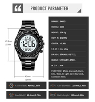 Reloj Digital SKMEI 2659, Correa de Acero Inoxidable, Resistente al Agua 30M, Doble Hora, Cronómetro, Diseño Clásico Metálico, Venta al Por Mayor