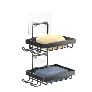 Support mural double pour <span class=keywords><strong>savon</strong></span> et rasoir, sans perçage, en acier inoxydable 304, avec 4 crochets pour la <span class=keywords><strong>douche</strong></span> - Product Image 1