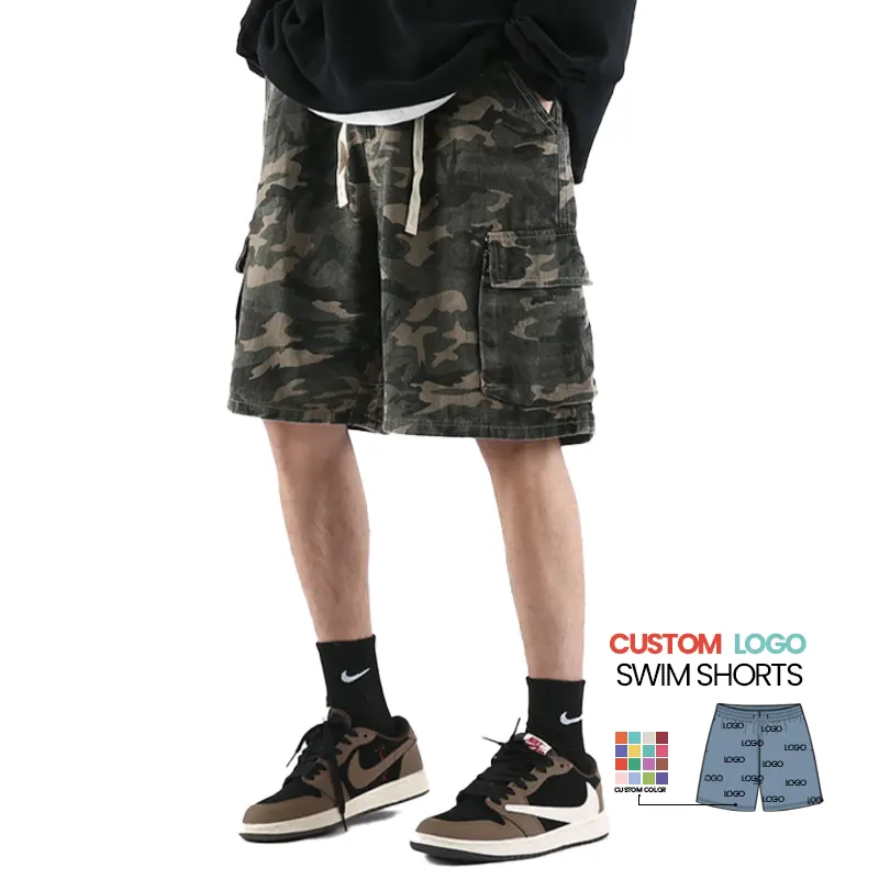 Functional Streetwear Hip Hop Cargo Custom Print Logo And Embroidery Swim Shorts For Men