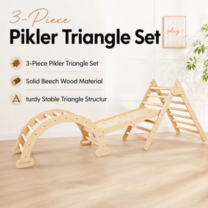 Ensemble de jeux d'escalade triangulaire en bois pour tout-petits, structure d'escalade intérieure avec arche, rampe et échelle - Product Image 3