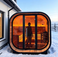 Sauna Tradisional Luar Ruangan Besar dari Kayu Spruce Terkarbonisasi untuk Rumah Keluarga dengan Pemanas Listrik dan Lampu LED Ambient Mewah