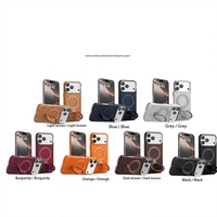 Casing Ponsel Kulit PU Mewah dengan Magnet untuk iPhone 18 17 16 15 14 13 12 Pro Max Plus Dilengkapi Ring Stand Rotasi 360 Derajat Pelindung