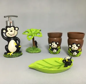 5 pièces Mignon Singe Enfants Résine Salle De Bain Accessoires Ensemble