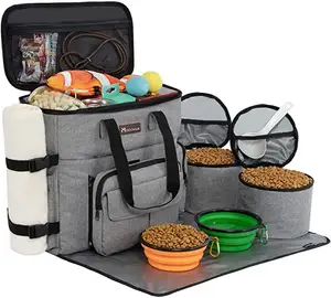 Kingtale Pet Leverancier Huisdier Reistas Organizer 2 Opvouwbare Hondenkommen 2 Reizen Hondenvoer Container Honden Reistas Set