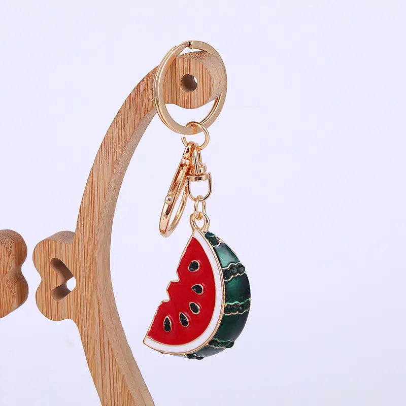 Crystal rhinestone Watermelon Keychain Handbag Car Bag Charm Pendant Trinket Green Fruit Key Chains Key Ring Watermelon Keychain