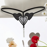 Tanga Sexy con Cuentas y Bordado de Corazón, Panty Transparente con Forma de Corazón, Transpirable y con Tirantes en T