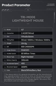 Ratón inalámbrico para juegos Wolf A7 ligero PAW3311 <span class=keywords><strong>de</strong></span> tres modos con pantalla y base <span class=keywords><strong>de</strong></span> carga RGB, ratón personalizado - Product Image 6