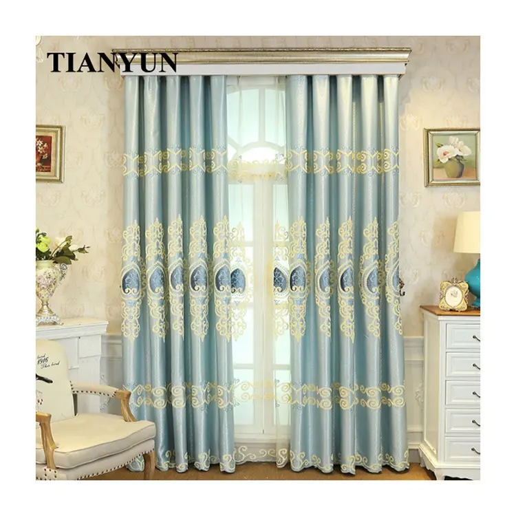 European and American Style Luxury 3D Embroidered Ready Made Black Out Curtain Stock Lot For The Living Room