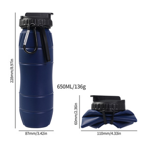 Bouteille d'eau portable pliable rétractable de 650 ml en <span class=keywords><strong>silicone</strong></span> et PP, sans BPA, avec paille, pour cyclisme en extérieur, personnalisable avec logo - Product Image 3