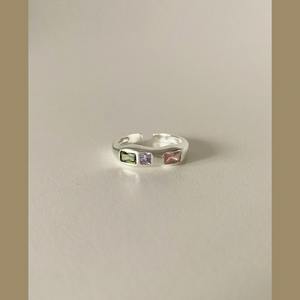 Bague pour femme en argent sterling S925, design décontracté, avec pierres précieuses colorées rose, vert, violet, douces et cool, ouverture réglable, incrustation - Product Image 2