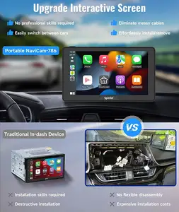 Stereo mobil 7 inci portabel nirkabel terbaru dengan Apple Carplay Android Auto Mirror Link untuk mobil truk RV kendaraan Tablet mobil