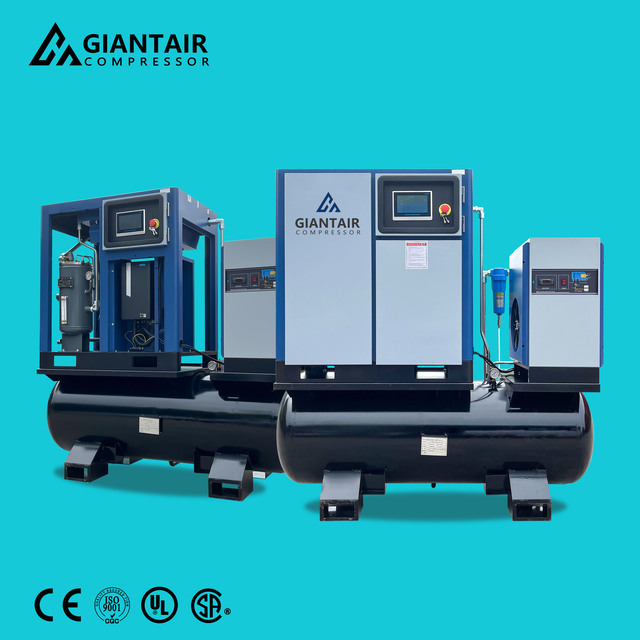 GIANTAIR Easy to Install Small 5.5 Kw 7.5 HP 3 in 1 Tank Mounted Screw Air Compressor 200 Liters Tank Screw Air Compressor