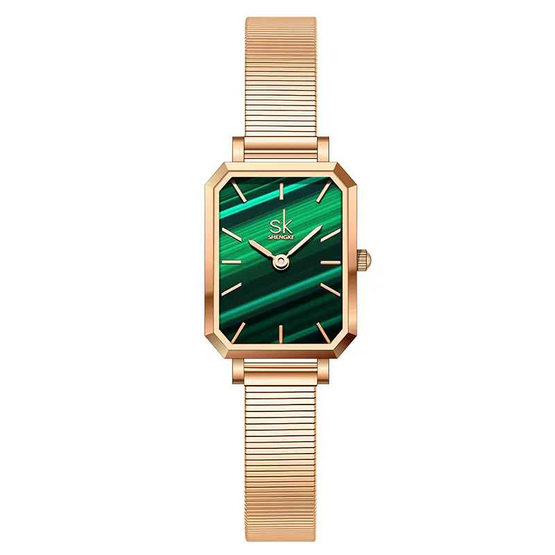 Filles Femmes Petit Bracelet Vert Doré Charmante Montre Carrée Montre Femme Rétro Tendance Mode