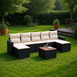Ensemble de canapés de jardin modulaires en rotin PE noir, meubles d'extérieur élégants et durables, canapé de jardin avec coussins - Product Image 2