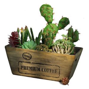 1 Pcs Wood Planter Box Rectangle Shabby Rectangular Planter Decorative Rustic Wooden Box with Inner Plastic Wooden Pots