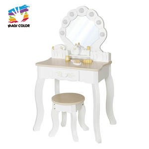 2025 LED Vanity Table Set-Coiffeuse princesse en bois avec miroir et interrupteur de lumière, jouet de maquillage pour les filles W08H222 - Product Image 3