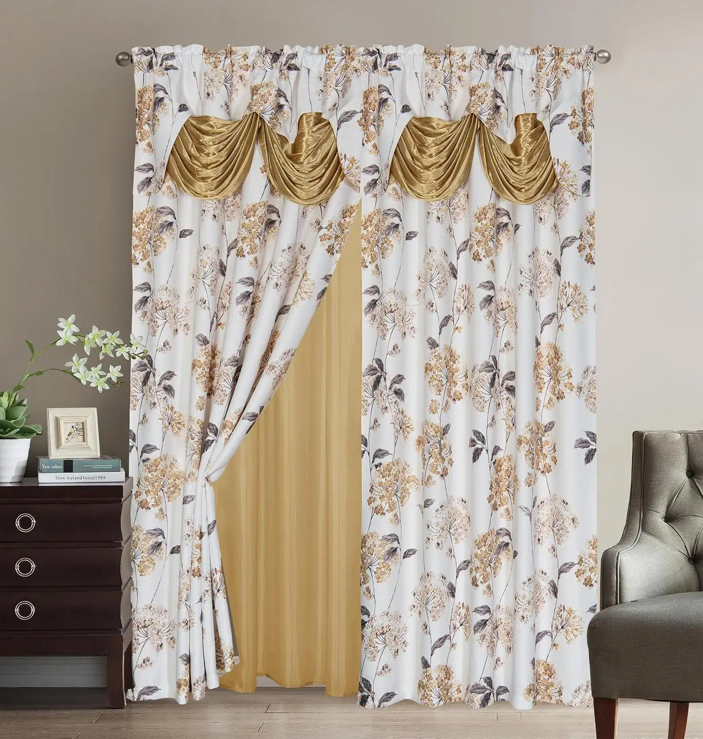 LUXURY WINDOW CURTAINS DOUBLE SIDE WITH VALANCE EMBROIDERY BLACKOUT CURTAINS Cross border hot sale