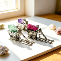 Chariot de mineur en métal en gros avec cristal brut naturel, décor de bureau pour collectionneur, cadeau, fournisseur en gros