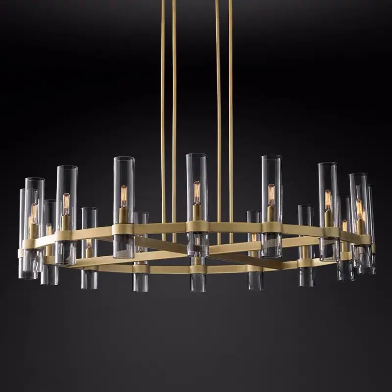 Wholesale USA modern minimalist led round metal lights glass brass chandelier for home living room