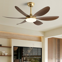 Ventilateur de plafond 6 pales en ABS imitation bois avec lumière, silencieux, 36/42 pouces, moteur DC, lampe ventilateur décorative moderne pour salon
