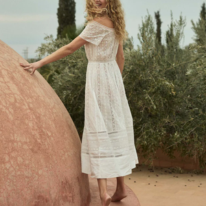 Nouvelle Robe de Soirée en Dentelle Style Pastoral de Haute Qualité, Robe Transparente Sexy, Coupe Ample, Élégante Robe Midi en Dentelle Florale - Product Image 2