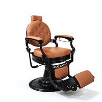 Fauteuil de Barbier Classique Vintage en Cuir PU Marron Caramel, Dossier Capitonnée, Cadre Noir, Inclinable Hydraulique et Pivotant pour Salon de Coiffure