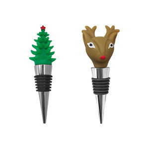 Christmas Wine Stoppers Plastic Bottle Seals With Santa Snowman Deer Tree Designs For Holiday Decor - Product Image 2