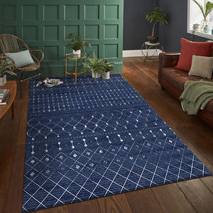Alfombra Geométrica Estilo Marroquí, Rectangular, Azul Grisáceo, para Sala de Estar, de Fibra de Poliéster, Uso Comercial, de Pared a Pared - Product Image 4