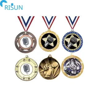 Wholesale Singing Medals Custom Logo Music Shiny Universe Star Song Medal Microphone Awards Molded Note Musicians Medalla