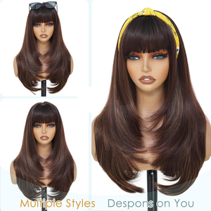 Perruque longue et droite à <span class=keywords><strong>dégradé</strong></span> de couleurs naturelles, coupe dégradée, style brésilien pour femmes noires, perruque synthétique en dentelle 3x1, vente en gros - Product Image 4