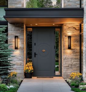 Porte d'entrée de luxe élégante à lunette étroite pour les foyers de villa minimalistes modernes - Product Image 4