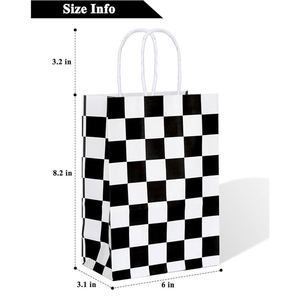 Bolsas de Regalo a Cuadros Blancos y Negros, Bolsas de Regalo para Fiestas de Carreras, Bolsas de Regalo con Asas para Fiestas de Autos de Carrera - Product Image 2